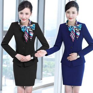 酒店前臺(tái)工作裝客服接待美容師工作服秋冬裝餐廳服務(wù)員長(zhǎng)袖套裝女